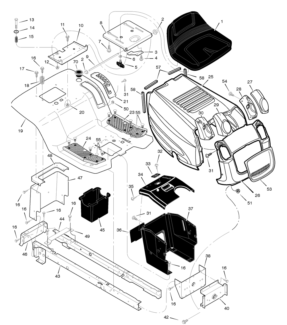 Chassis And Hood Diagram and Parts List for 425622X50A 2005 Briggs and Stratton Lawn Tractor